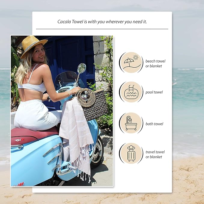 Cacala Lightweight and Thin Turkish Beach Towel 100% Cotton Sand-Free and - Image 4