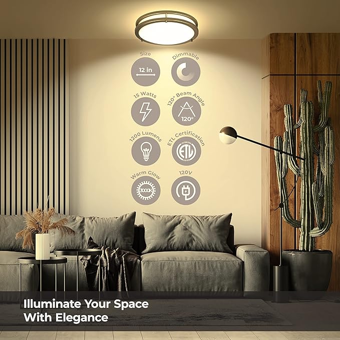 LB72120 LED Flush Mount Ceiling Light, 12 inch, 15W Dimmable 1200lm, 3000K Warm - Image 2