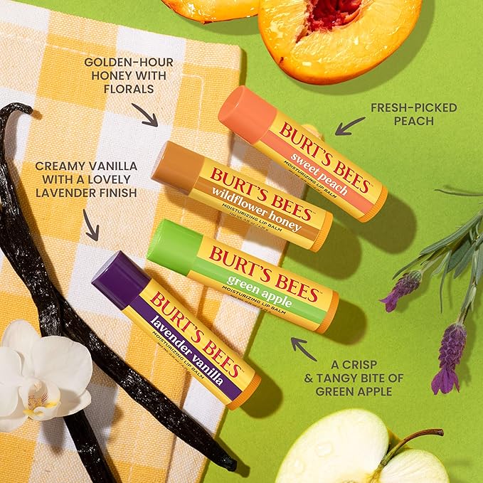 Burt's Bees 4 Pack Lavender Vanilla, Sweet Peach, Wildflower Honey; 24 Hour - Image 5