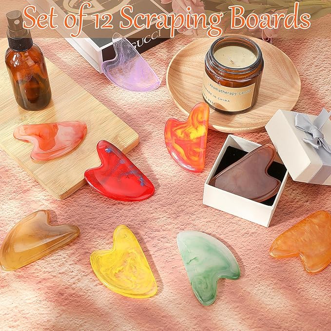 Sherr 12 Pcs Gua Sha Facial Tools Resin Heart Shaped Massage Guasha Tool - Image 5