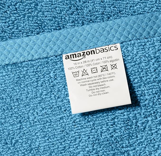 Amazon Basics 8-Pack Lightweight Quick-Dry Hand Towels, 100% Cotton, Lake Blue - Image 4