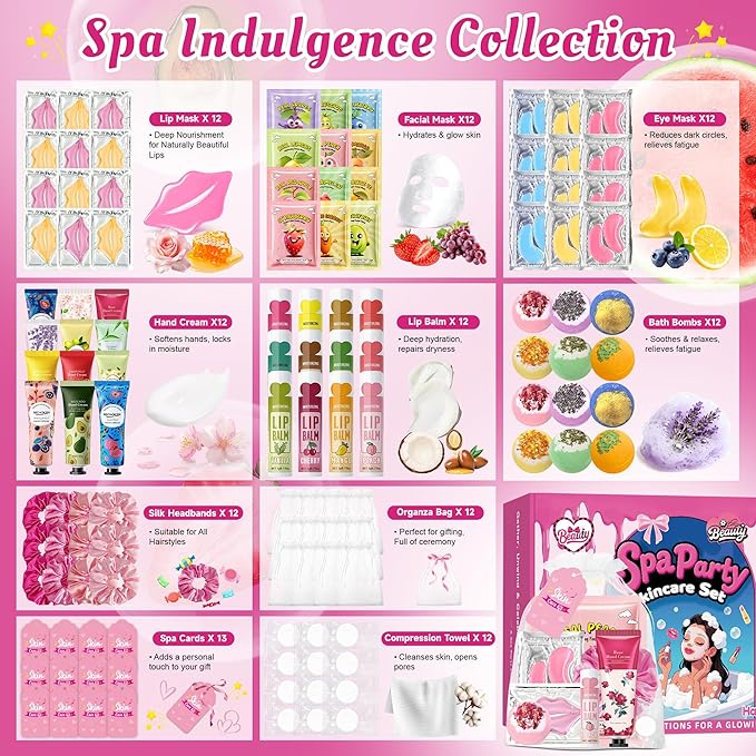 Spa Party Supplies for Women, Hand Cream, Lip Balm, Under Eye Patches, Lip Mask - Image 2