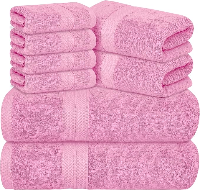 Avalon Towels Luxury 8 Piece Pink Towels Set, 2 Bath Towels, 2 Hand Towels and by AvalonTowels