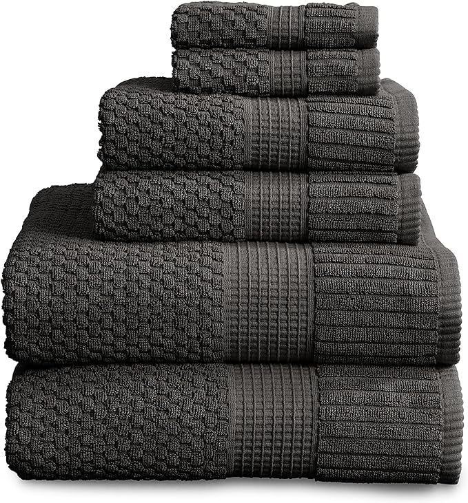 NY Loft 100% Cotton 6 Piece Bath Towel Set | Grey Towels | Oeko-TEX® Standard by NYLoft