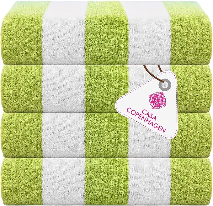 CASA COPENHAGEN Cabana Towel 4Pcs Green Designer Stripe Beach Towels Gift Set by CASACOPENHAGEN