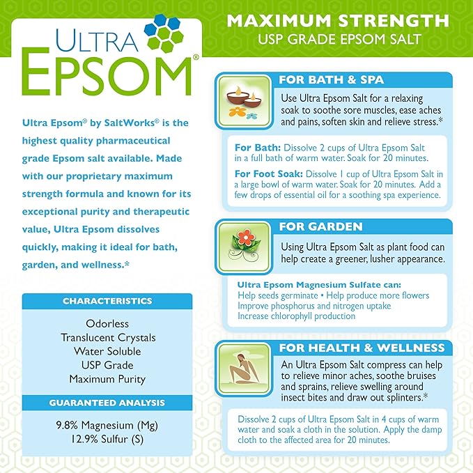 SaltWorks Ultra Epsom Bath Salt, Extra Fine Grain, 5 Pound Bag - Image 3