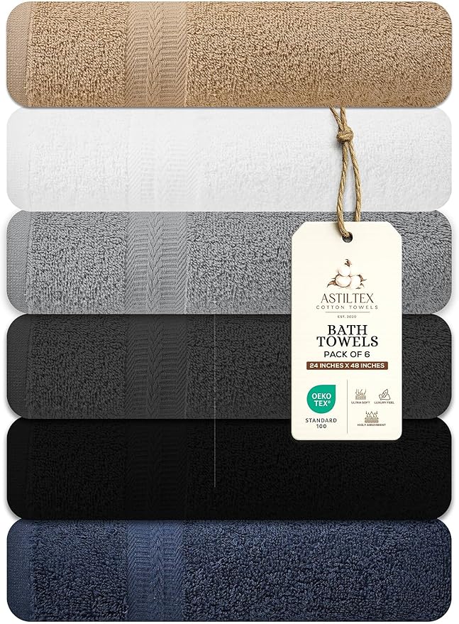 Medium Bath Towels Pack of 6 – 24x48 Inches – Soft, Quick Dry & Highly by ASTILTEXCottonTowels
