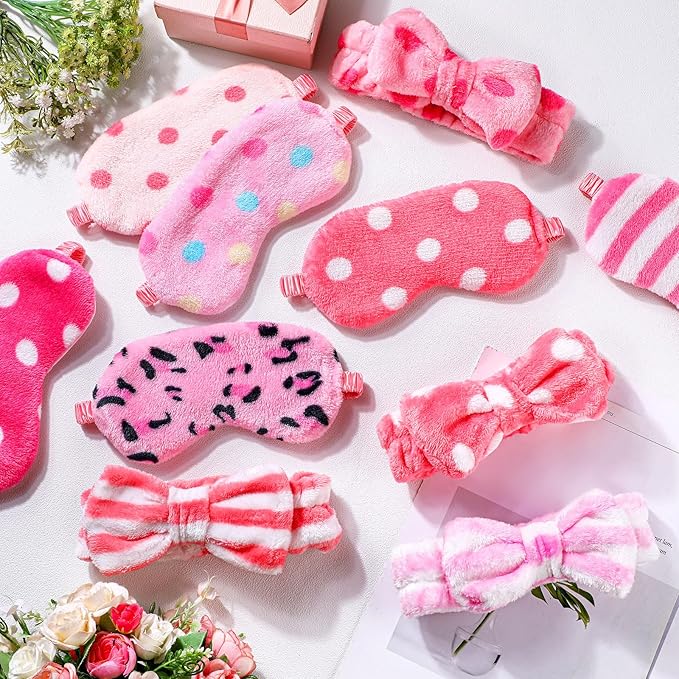Xuhal 24 Pcs Spa Sleepover Party Favors Supplies Plush Headband and Eye Mask - Image 6