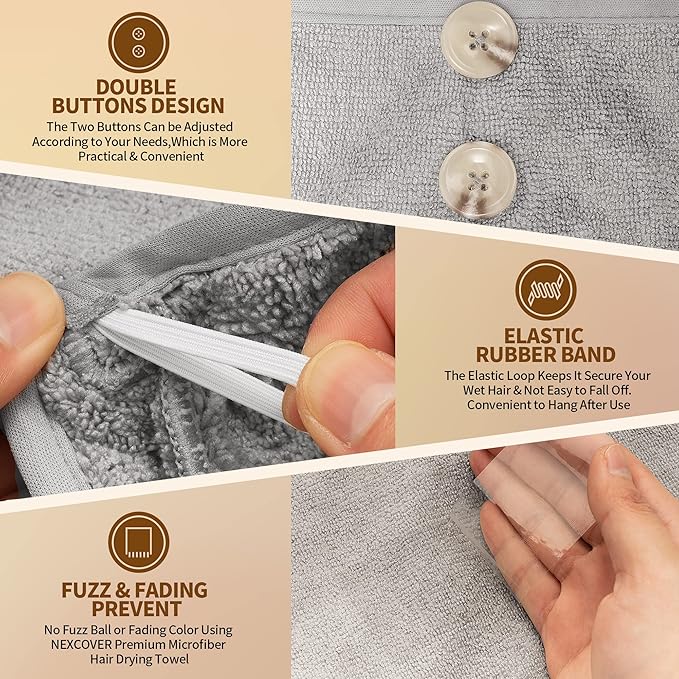 NEXCOVER Hair Towel Microfiber, 3 Pack White Grey Pink 9.8 inch X 25.5 inch - Image 3