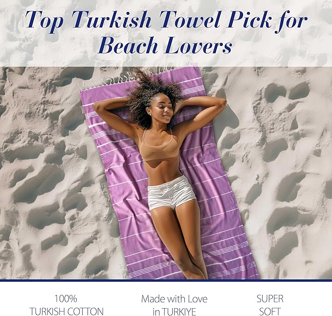 Cacala Lightweight and Thin Turkish Beach Towel 100% Cotton Sand-Free and - Image 4