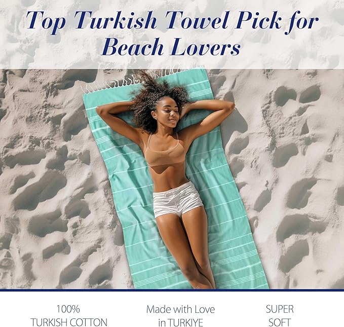 Cacala Lightweight and Thin Turkish Beach Towel 100% Cotton Sand-Free and - Image 3
