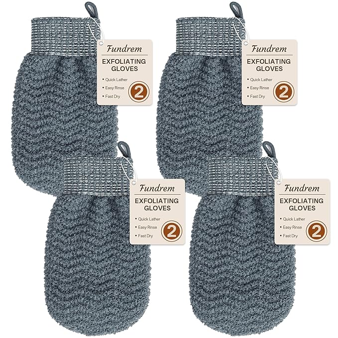Exfoliating Gloves 2 Pack, Wave Texture Exfoliating Mitt by FUNDREM