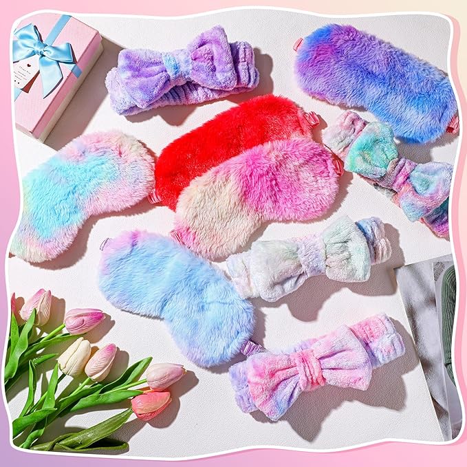 Xuhal 24 Pcs Spa Sleepover Party Favors Supplies Plush Headband and Eye Mask - Image 6