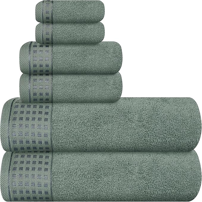 GLAMBURG 100% Cotton Ultra Soft 6 Pack Towel Set, Contains 2 Bath Towels 28x55 by GLAMBURG
