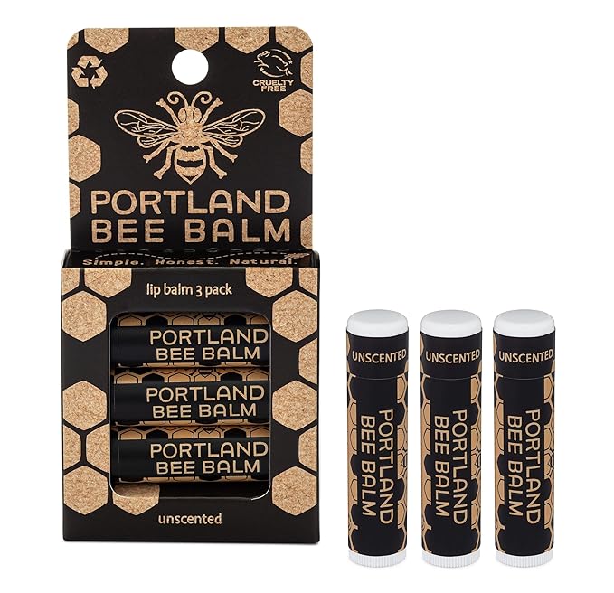 Portland Bee Balm All Natural Handmade Beeswax Based Lip Balm, Unscented 3 Count by PortlandBeeBalm