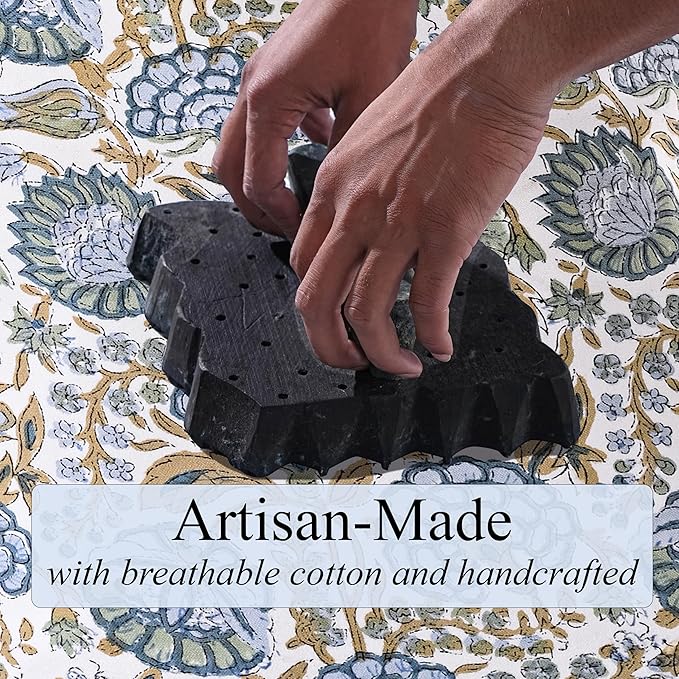 Ridhi Asparagus Green Hand Block Print Waffle Scallope Cotton Bath Towel Set of - Image 3