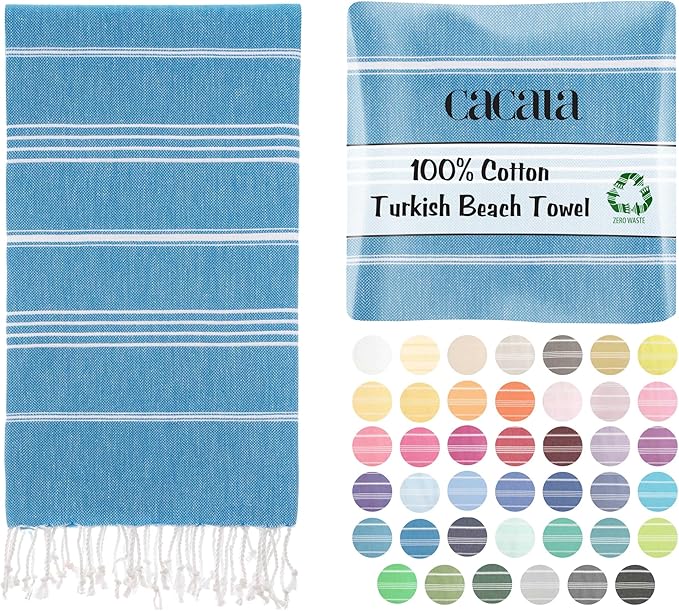 Cacala Lightweight and Thin Turkish Beach Towel 100% Cotton Sand-Free and by CACALA