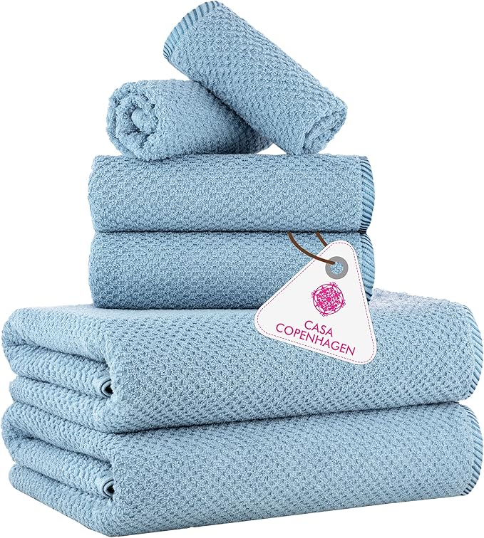 CASA COPENHAGEN Popcorn 6Pcs 100% Egyptian Cotton Large Designer Towels Gift by CASACOPENHAGEN