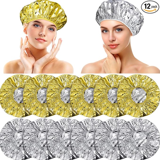 12 Pieces Deep Conditioning Caps Aluminum Foil Reusable Hair Processing Hair by Willbond+Technology+Limited
