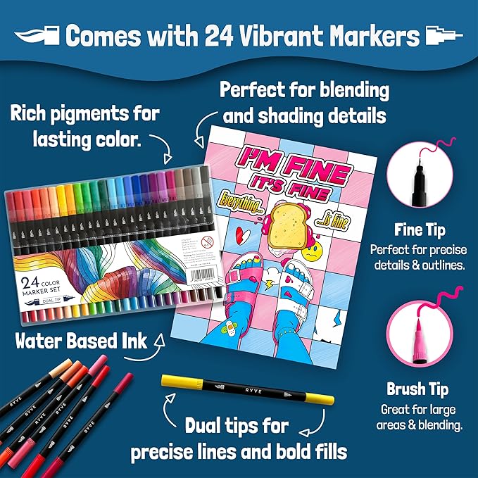 RYVE Adult Coloring Book Set for Adults Relaxation - Image 5