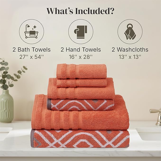 Modern Threads Classic Diamond 6-Piece 100% Cotton Towel Set – Yarn Dyed - Image 3