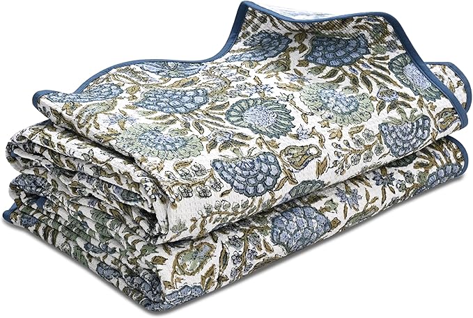Ridhi Asparagus Green Hand Block Print Waffle Scallope Cotton Bath Towel Set of - Image 8