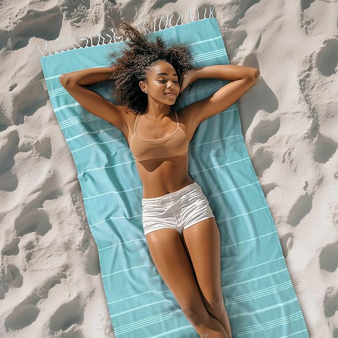 Cacala Lightweight and Thin Turkish Beach Towel 100% Cotton Sand-Free and - Image 2