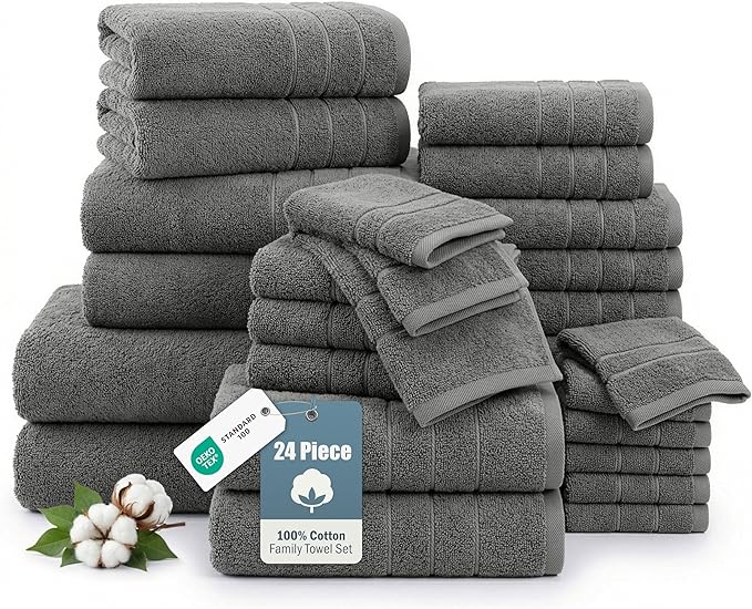100% Cotton Bath Towels Set of 24 – 2 Bath Sheets, 2 Large Bath Towel, 2 Gym by CasaPlatino