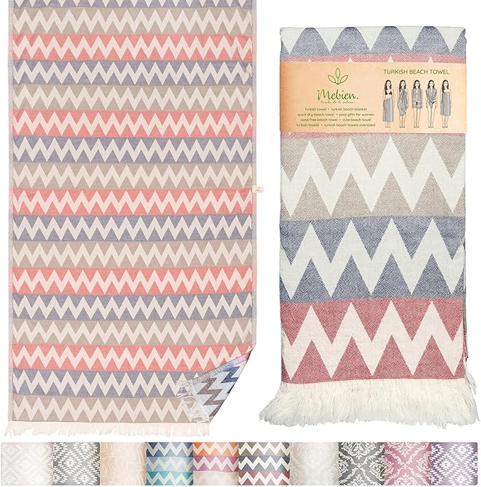 Turkish Beach Towel 35”x67” – 100% Cotton, Quick Dry, Lightweight Oversized by MEBIENTOUCHEDELANATURE