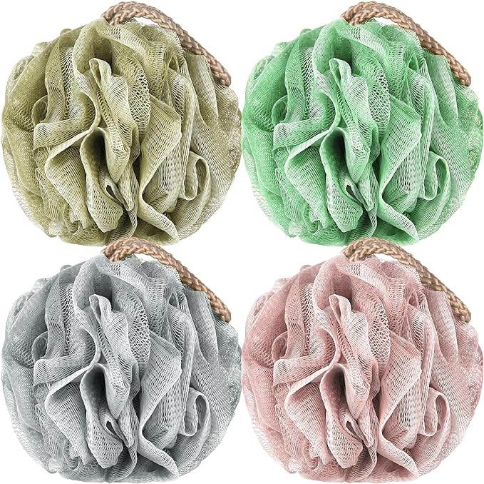 Loofah Sponge Pack of 4, Deep Cleansing Body Scrubber by GoWorth