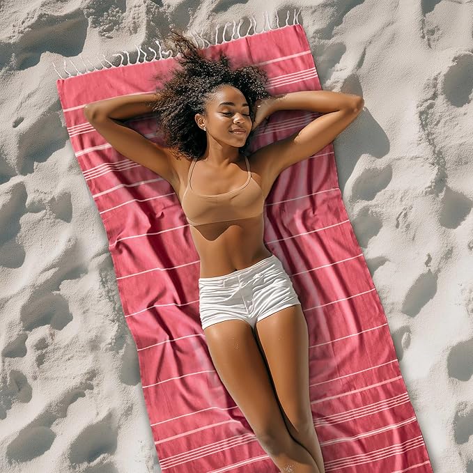 Cacala Lightweight and Thin Turkish Beach Towel 100% Cotton Sand-Free and - Image 2