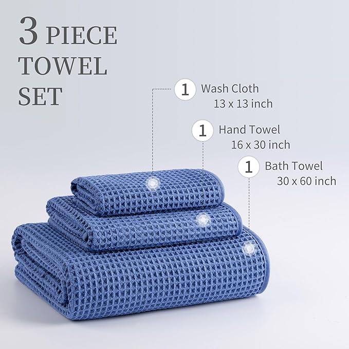 MICROFI New Microfiber Waffle Bath Towels, 3 Pieces, Fast Drying, Lint Free - Image 3
