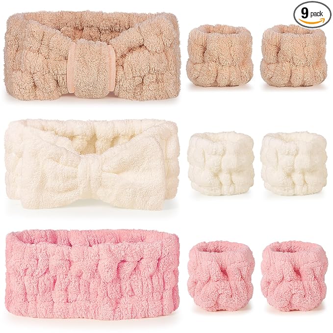 DiyJibb 9 Pcs Spa Headband for Washing Face, Skincare Headband and Wristband Set by DiyJibb