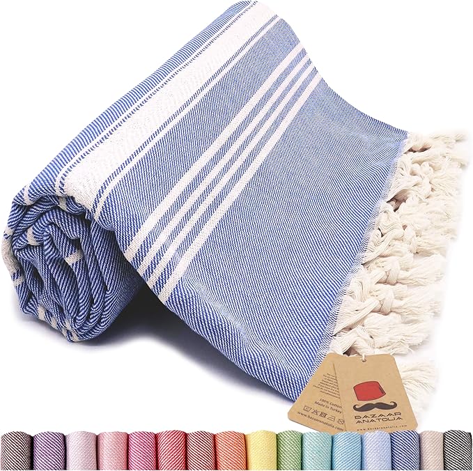 Bazaar Anatolia Turkish Beach Towel – 100% Cotton, Quick Dry, Sand Free Towel by BazaarAnatolia