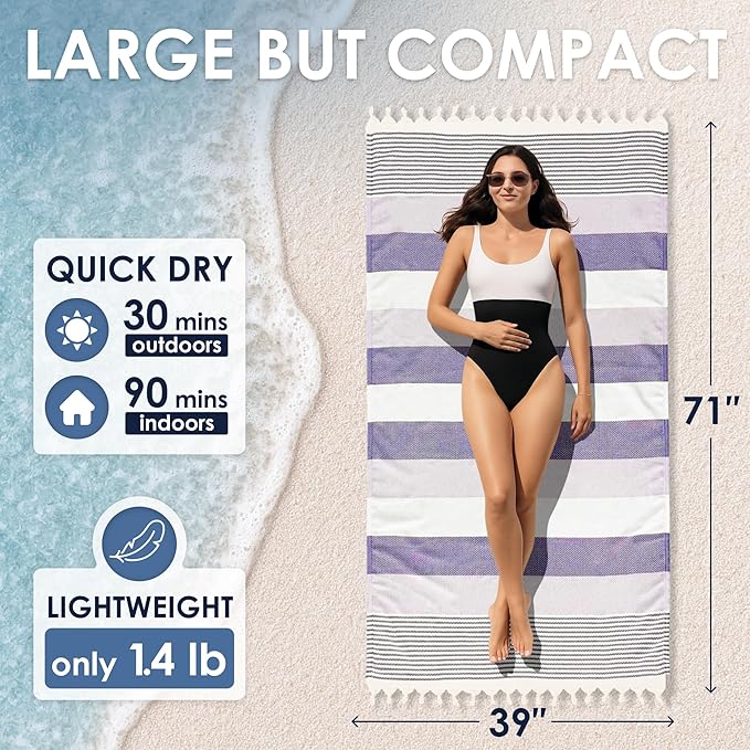 ATANI Turkish Beach Towel, Converts to a Bag, Oversized 100% Cotton Bath Towels - Image 3