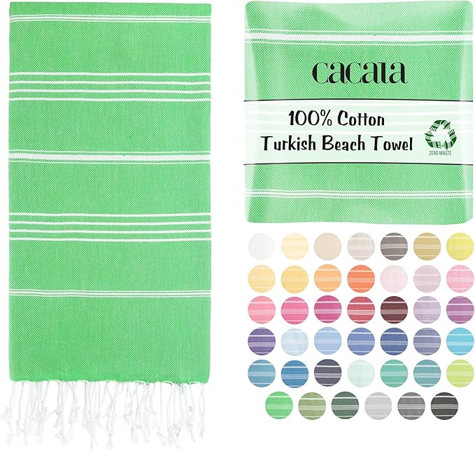 Cacala Lightweight and Thin Turkish Beach Towel 100% Cotton Sand-Free and by Cacala
