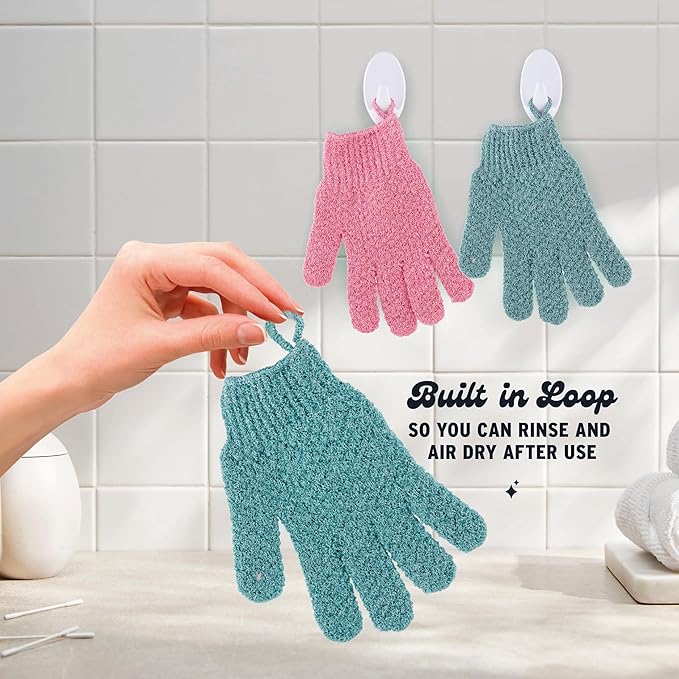 4 Pairs Exfoliating Gloves, 100% Nylon, Dual Texture Body Scrub - Image 7