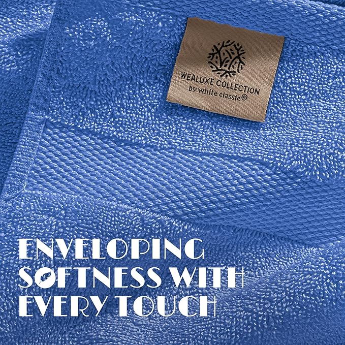 White Classic Light Blue Bath Towels 27x54 Inch, Cotton Towel Set - Image 3