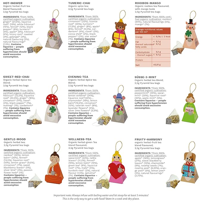 Creano Organic Herbal Tea Gift Set ‘Tea Lovers’ – 9 pyramid tea bags in 9 cute - Image 4