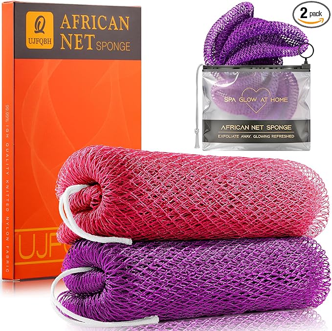 UJFQBH African Net Sponge Authentic 2-Pieces Exfoliating Body Scrubber by BuyNow