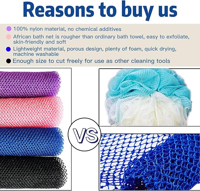 African Exfoliating Net, 4 Pieces African Net Sponge, Nylon African Bath Sponge - Image 3