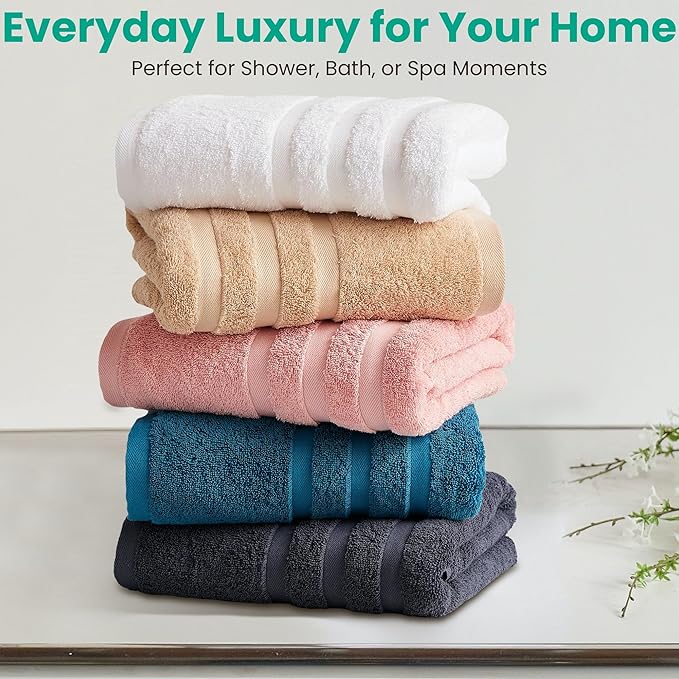 Bath Towels 2 Pack, 30 x 60 Inches, Large 100% Cotton Towels, Comfortable - Image 6