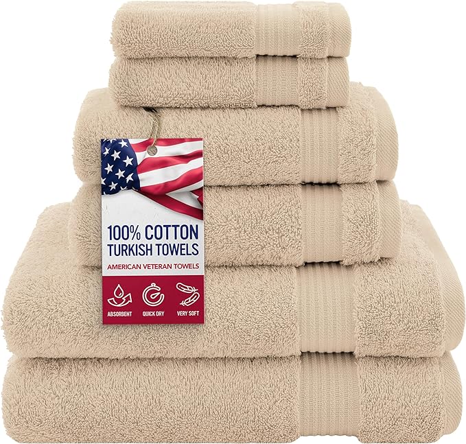 American Veteran 6 Piece Luxury Towel Set, 100% Cotton Turkish Towels by AmericanVeteranTowel