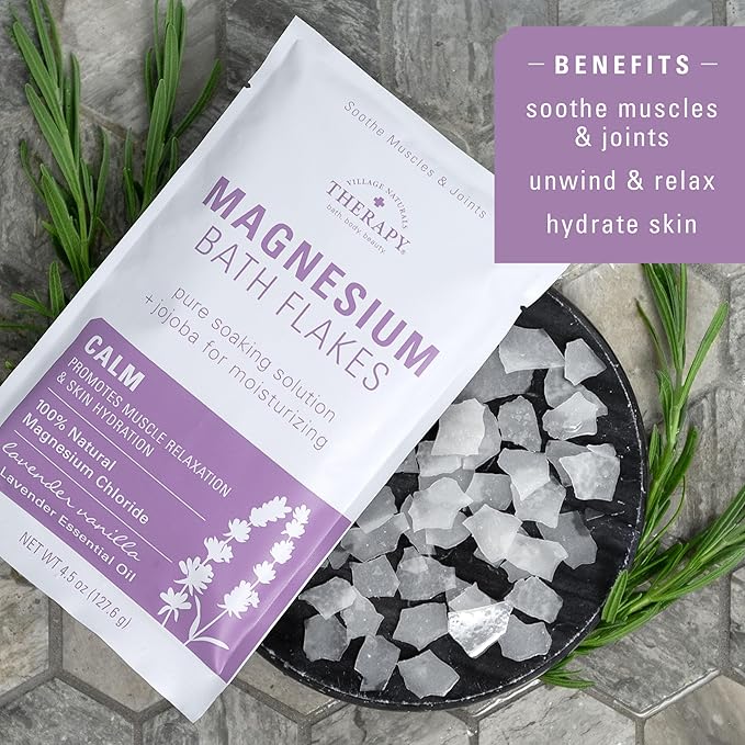 Village Naturals Therapy Calm Magnesium Bath Flakes, Lavender Vanilla Scent - Image 7