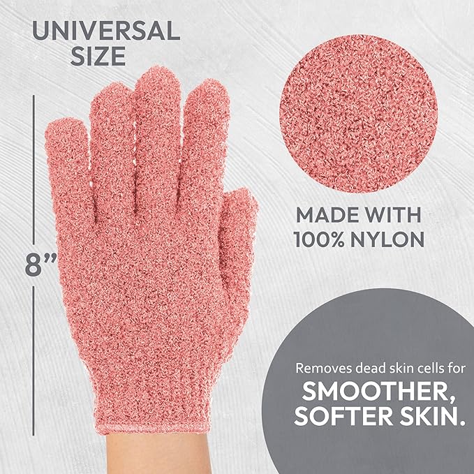 4 Pairs Exfoliating Gloves, 100% Nylon, Dual Texture Body Scrub - Image 3