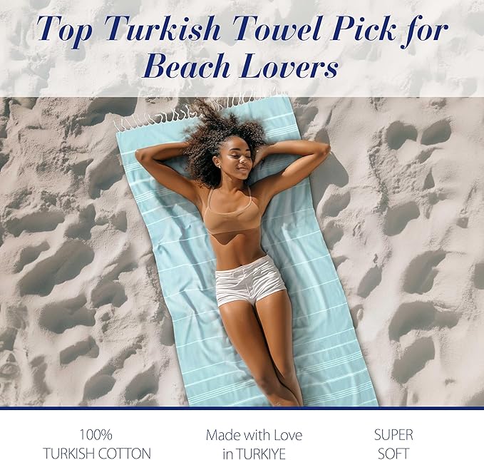 Cacala Lightweight and Thin Turkish Beach Towel 100% Cotton Sand-Free and - Image 3
