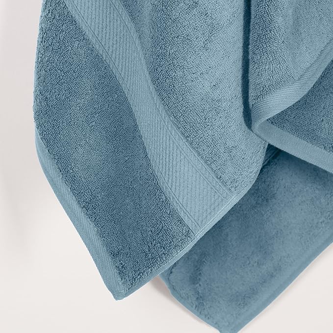 Superior Solid Egyptian Cotton Bath Towel Set, Denim Blue - Image 6
