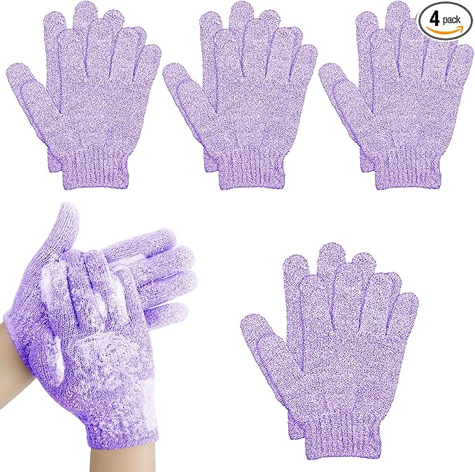 4 Pairs Bath Gloves, Body Scrub Mitts, Shower Scrubber Gloves by Biiange