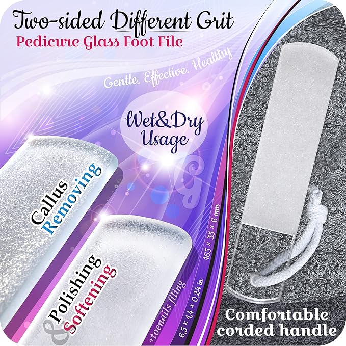 GLADZY Czech Glass Foot File Callus Remover – Double Sided Etched, Different - Image 2