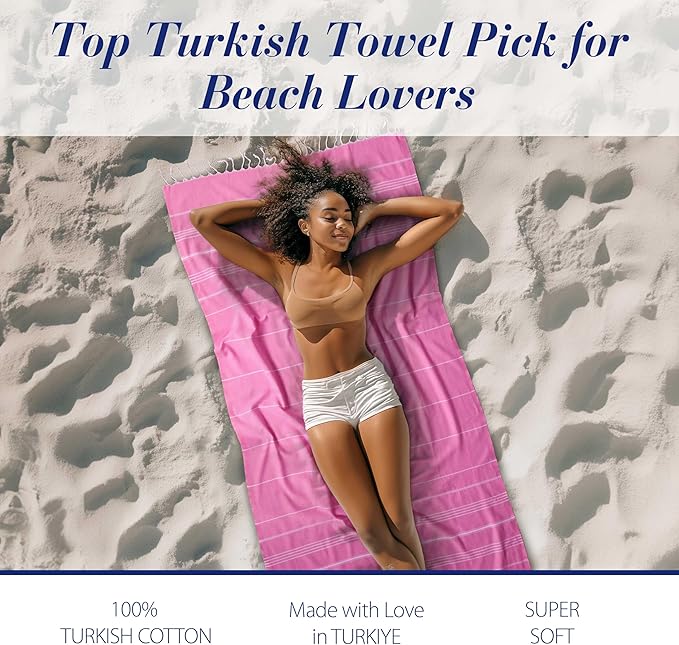 Cacala Lightweight and Thin Turkish Beach Towel 100% Cotton Sand-Free and - Image 3